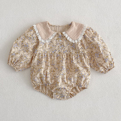 MyKids-USA® Floral Adorable Baby Turndown Lace Trim Collar bodysuit And Girls’ Dress – Princess Sister Matching Set