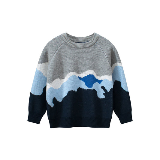 MyKids-USA® Baby Boy Kids Color Patchwork Crew Neck Long Sleeves Knitwear Pullover