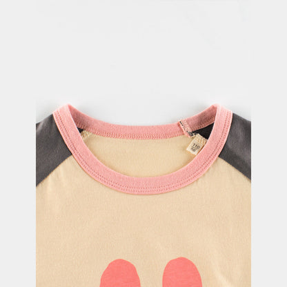 MyKids-USA® Rabbit Sweet Smile Print Girls’ Patchwork T-Shirt In European And American Style