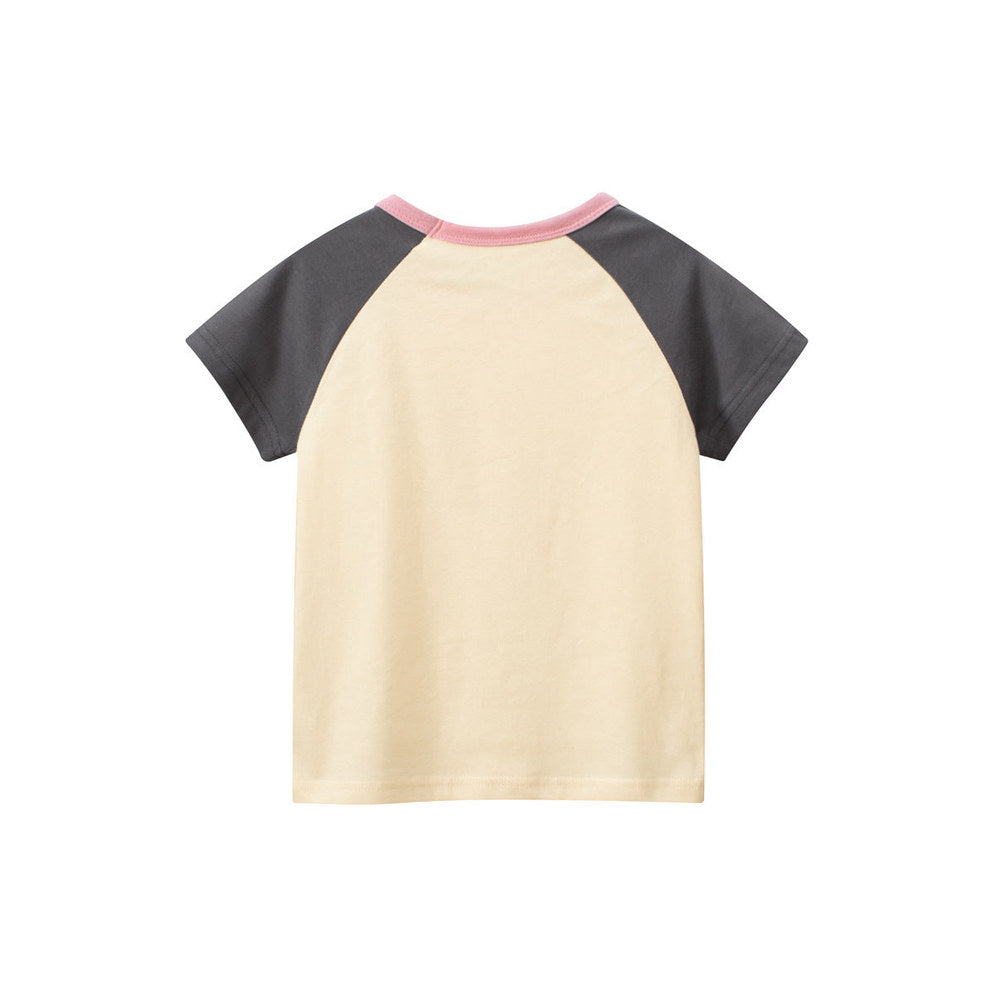 MyKids-USA® Rabbit Sweet Smile Print Girls’ Patchwork T-Shirt In European And American Style