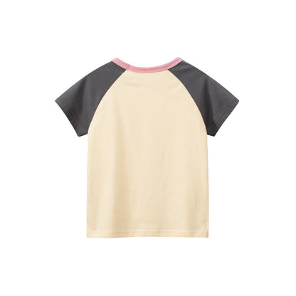 MyKids-USA® Rabbit Sweet Smile Print Girls’ Patchwork T-Shirt In European And American Style