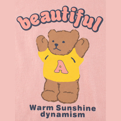 MyKids-USA® Cute Bear Print Girls’ Patchwork T-Shirt