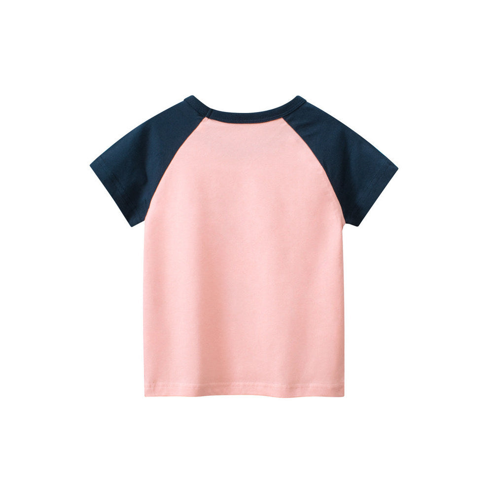 MyKids-USA® Cute Bear Print Girls’ Patchwork T-Shirt