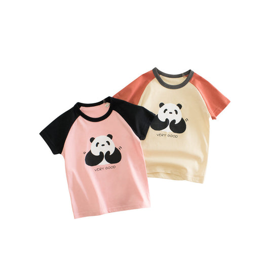 MyKids-USA® Panda Clapping Printing Girls’ Patchwork T-Shirt For