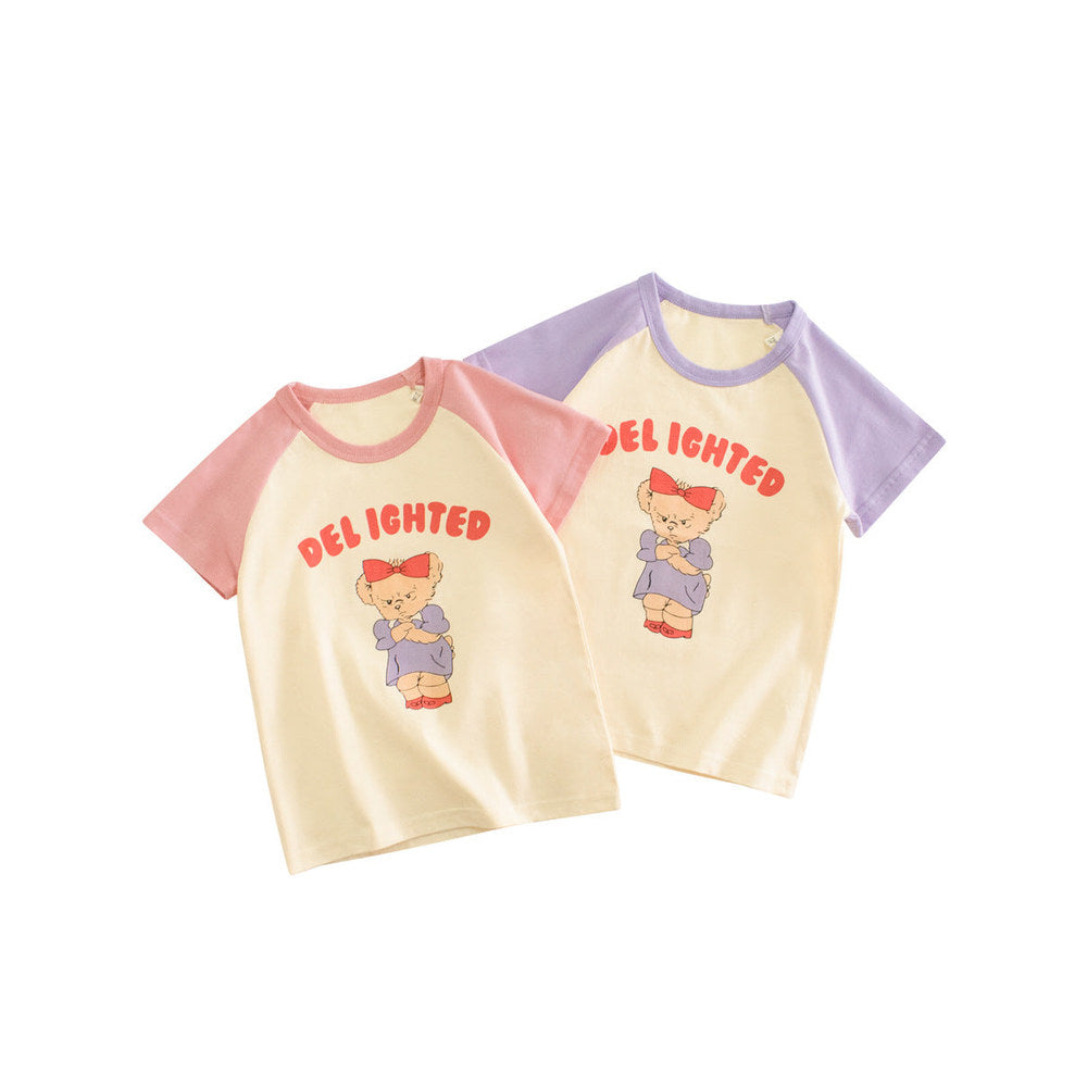 MyKids-USA® Angry Bear Printing Girls’ Patchwork T-Shirt