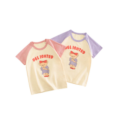 MyKids-USA® Angry Bear Printing Girls’ Patchwork T-Shirt