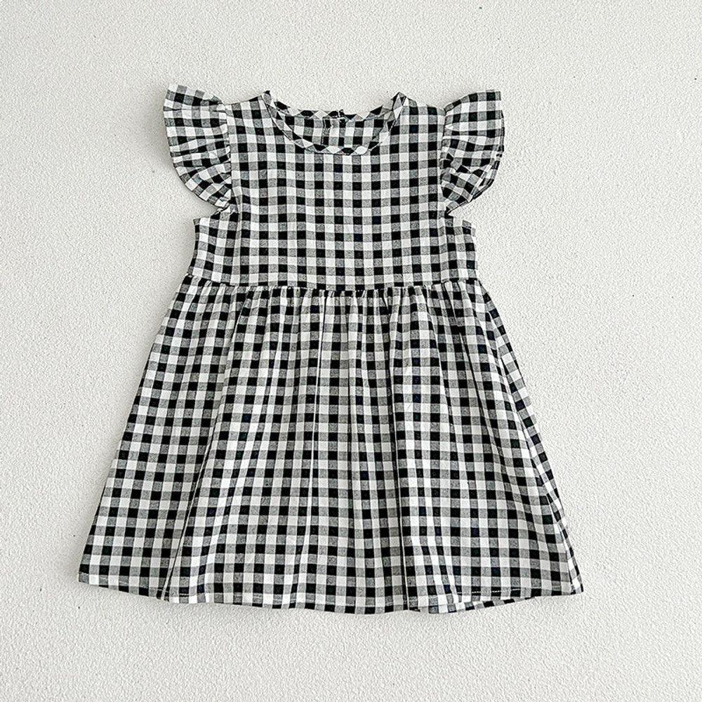MyKids-USA® Kids Girls Plaid Short Sleeves Princess Dress