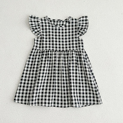 MyKids-USA® Kids Girls Plaid Short Sleeves Princess Dress