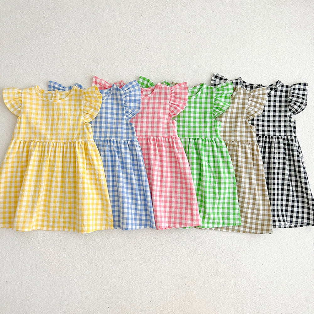 MyKids-USA® Kids Girls Plaid Short Sleeves Princess Dress