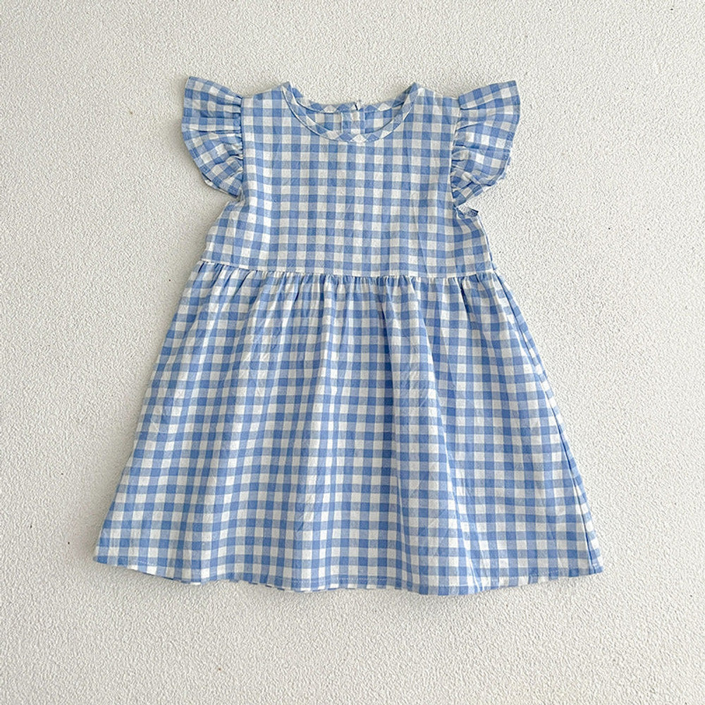 MyKids-USA® Kids Girls Plaid Short Sleeves Princess Dress
