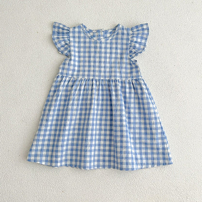 MyKids-USA® Kids Girls Plaid Short Sleeves Princess Dress
