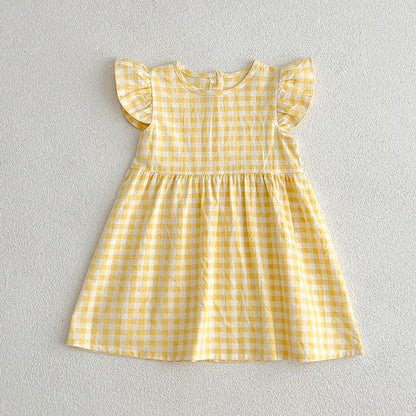 MyKids-USA® Kids Girls Plaid Short Sleeves Princess Dress