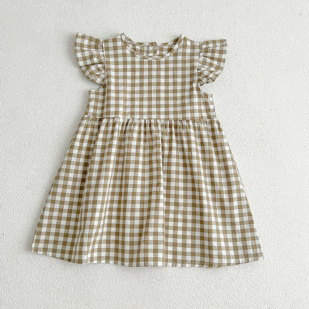 MyKids-USA® Kids Girls Plaid Short Sleeves Princess Dress