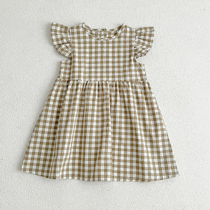 MyKids-USA® Kids Girls Plaid Short Sleeves Princess Dress