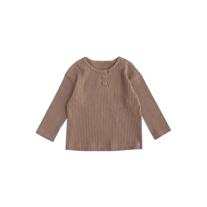 MyKids-USA® Baby Kids Unisex Solid Color Crew Neck Top And Pants Clothing Set