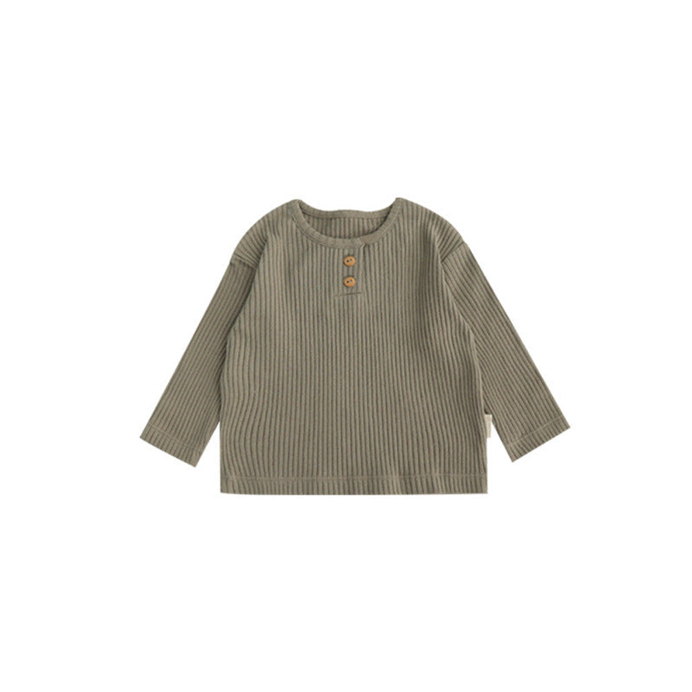 MyKids-USA® Baby Kids Unisex Solid Color Crew Neck Top And Pants Clothing Set