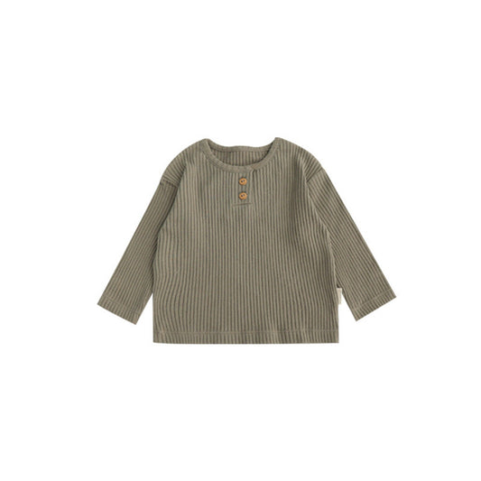 MyKids-USA® Baby Kids Unisex Solid Color Crew Neck Top And Pants Clothing Set