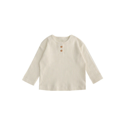 MyKids-USA® Baby Kids Unisex Solid Color Crew Neck Top And Pants Clothing Set