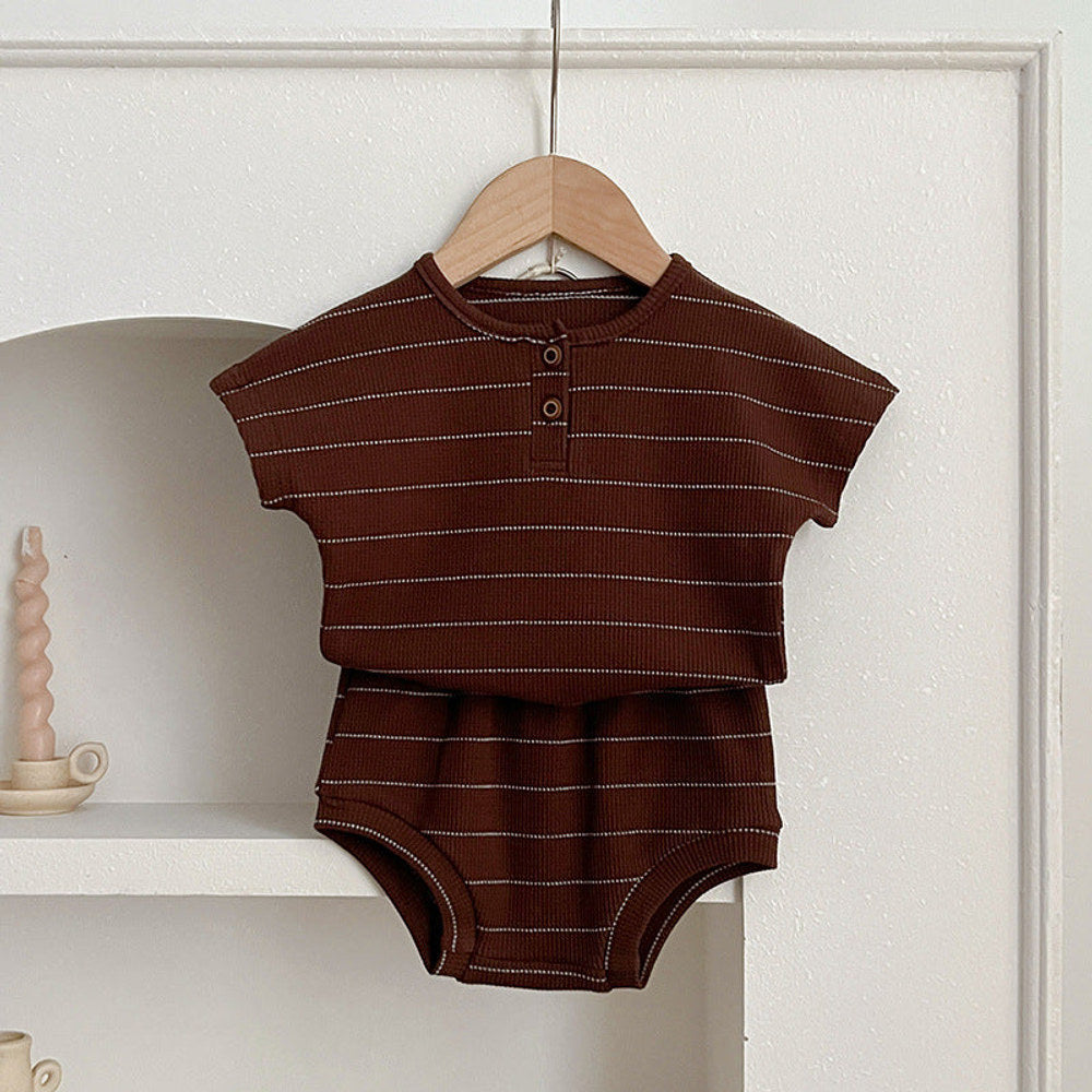 MyKids-USA® Baby Kids Unisex Striped Short Sleeves Top And Shorts Casual Clothing Set