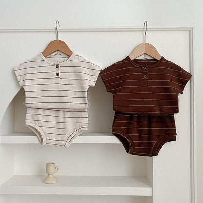 MyKids-USA® Baby Kids Unisex Striped Short Sleeves Top And Shorts Casual Clothing Set