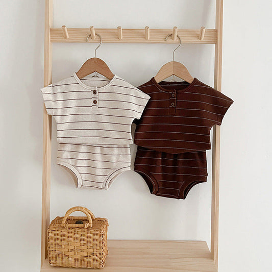MyKids-USA® Baby Kids Unisex Striped Short Sleeves Top And Shorts Casual Clothing Set
