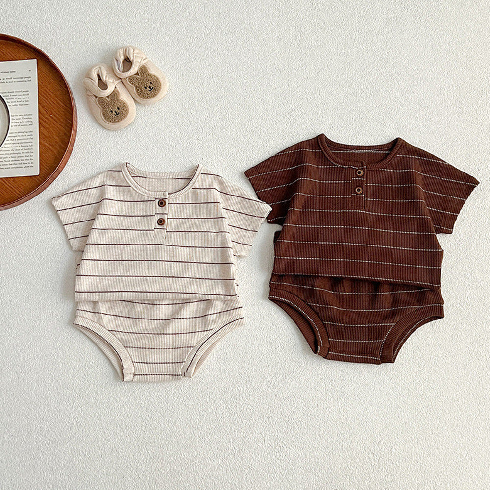 MyKids-USA® Baby Kids Unisex Striped Short Sleeves Top And Shorts Casual Clothing Set