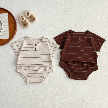 MyKids-USA® Baby Kids Unisex Striped Short Sleeves Top And Shorts Casual Clothing Set