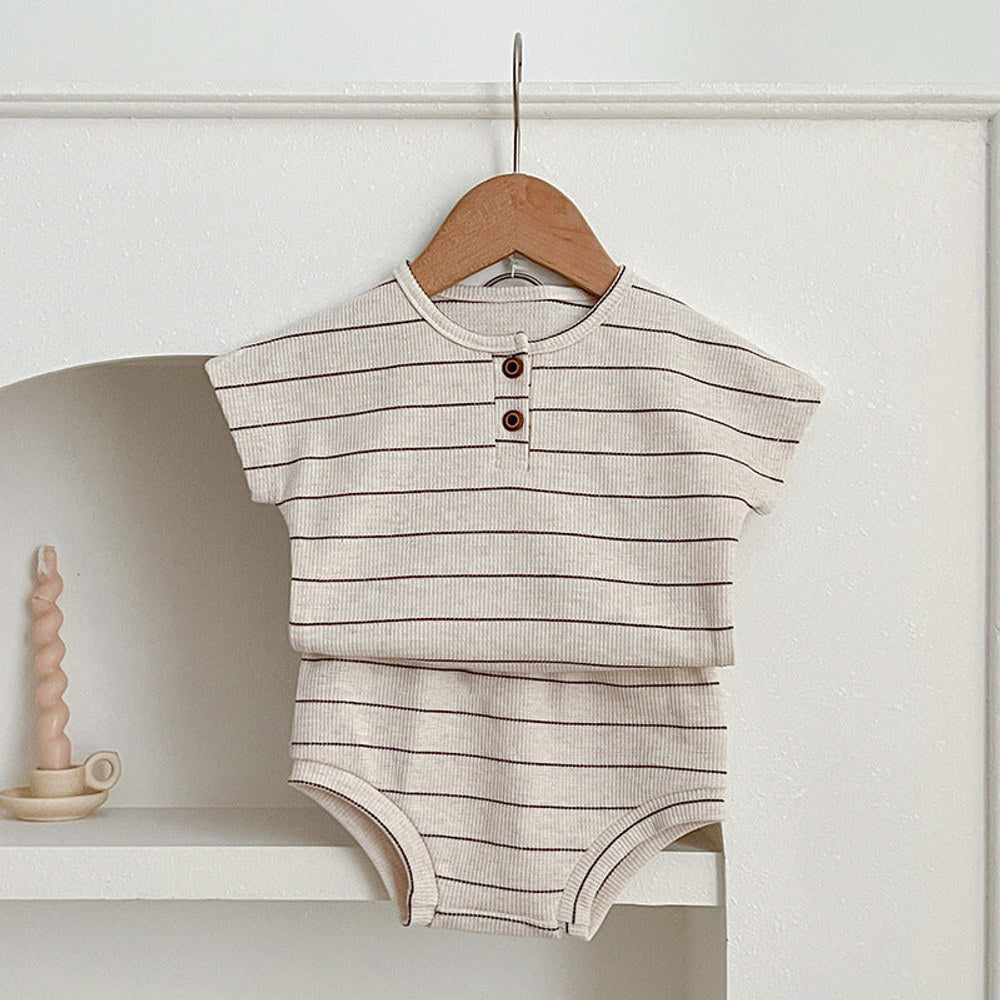MyKids-USA® Baby Kids Unisex Striped Short Sleeves Top And Shorts Casual Clothing Set