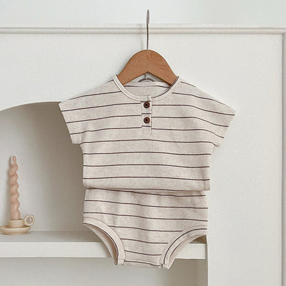 MyKids-USA® Baby Kids Unisex Striped Short Sleeves Top And Shorts Casual Clothing Set