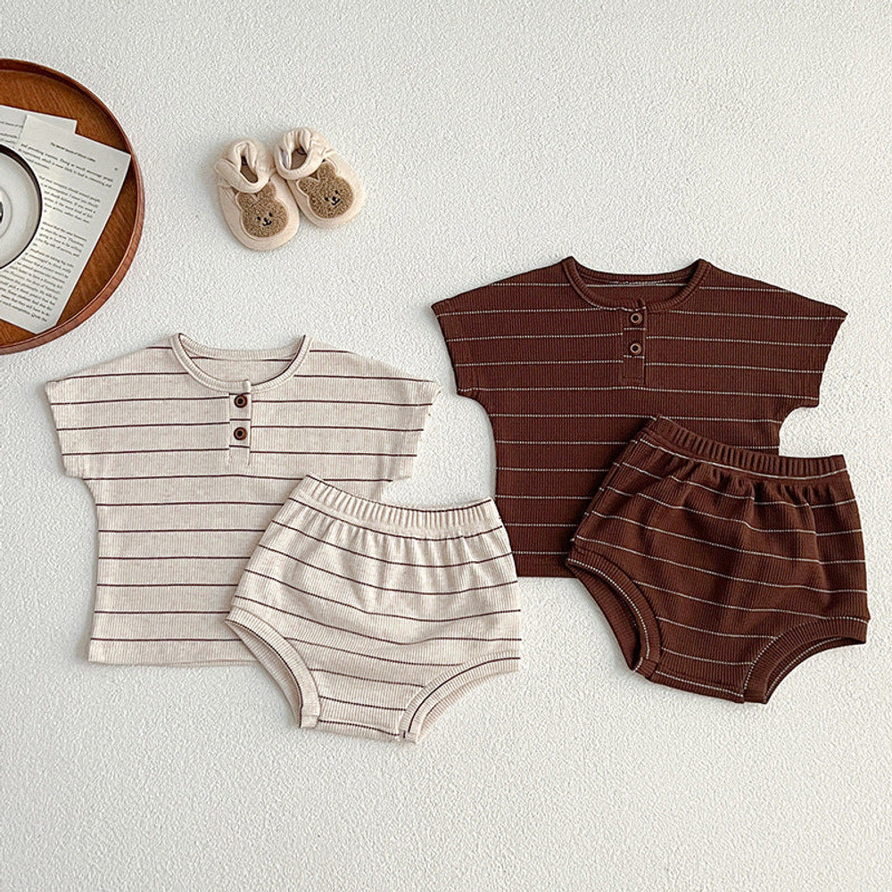 MyKids-USA® Baby Kids Unisex Striped Short Sleeves Top And Shorts Casual Clothing Set