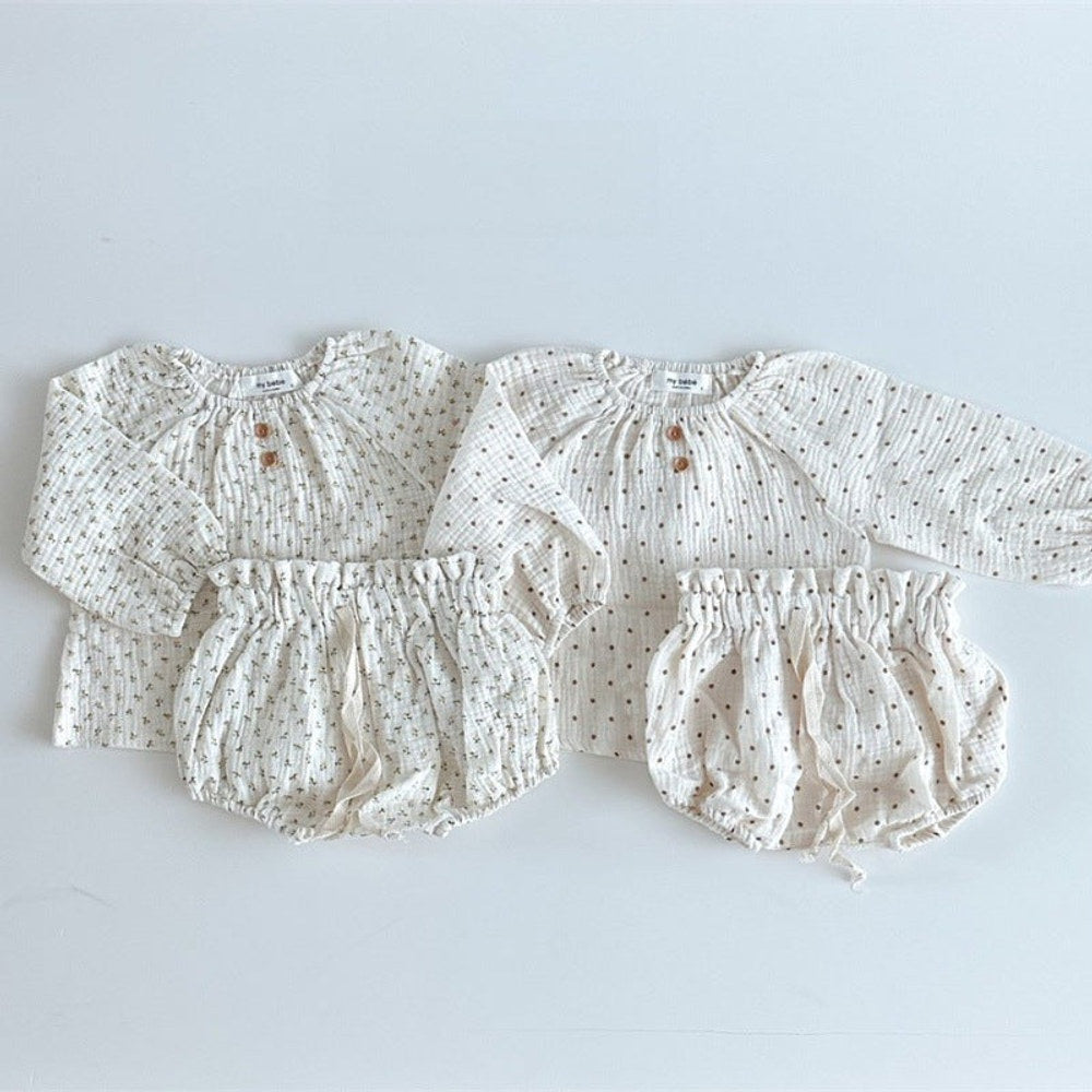 MyKids-USA® Baby Kids Girls Dots/Floral Long Sleeves Top And Shorts Clothing Set
