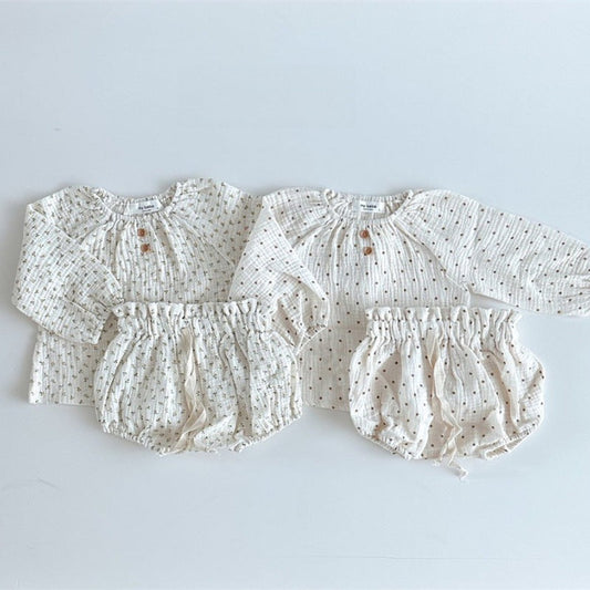 MyKids-USA® Baby Kids Girls Dots/Floral Long Sleeves Top And Shorts Clothing Set