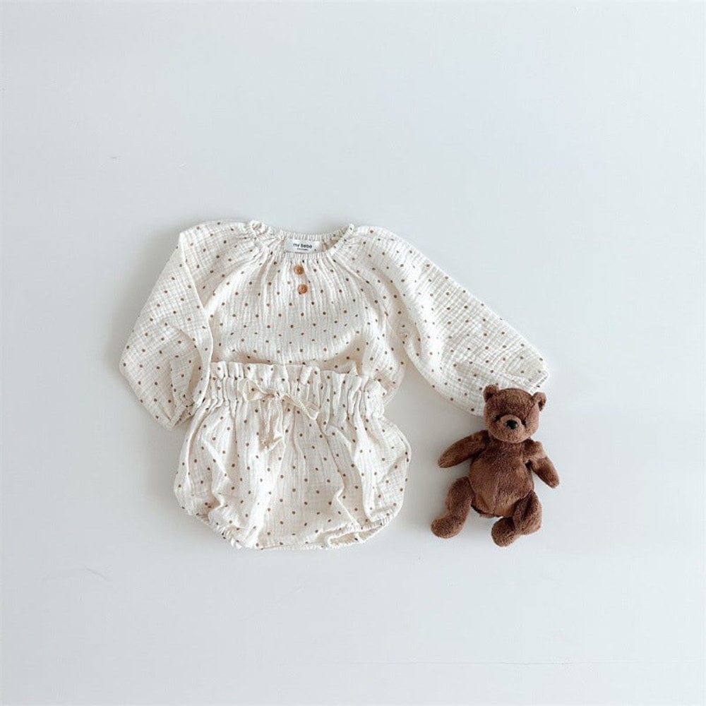 MyKids-USA® Baby Kids Girls Dots/Floral Long Sleeves Top And Shorts Clothing Set