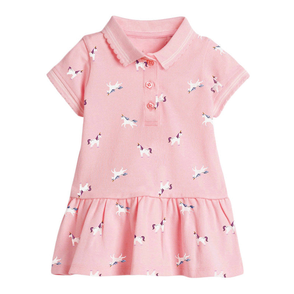 MyKids-USA® Girls’ Clothing: Collar Flip Cartoon Children’s Polo Dress