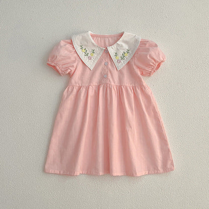 MyKids-USA® Baby Kids Girls Flowers Embroidery Collar bodysuit And Girls’ Dress – Princess Sister Matching Set