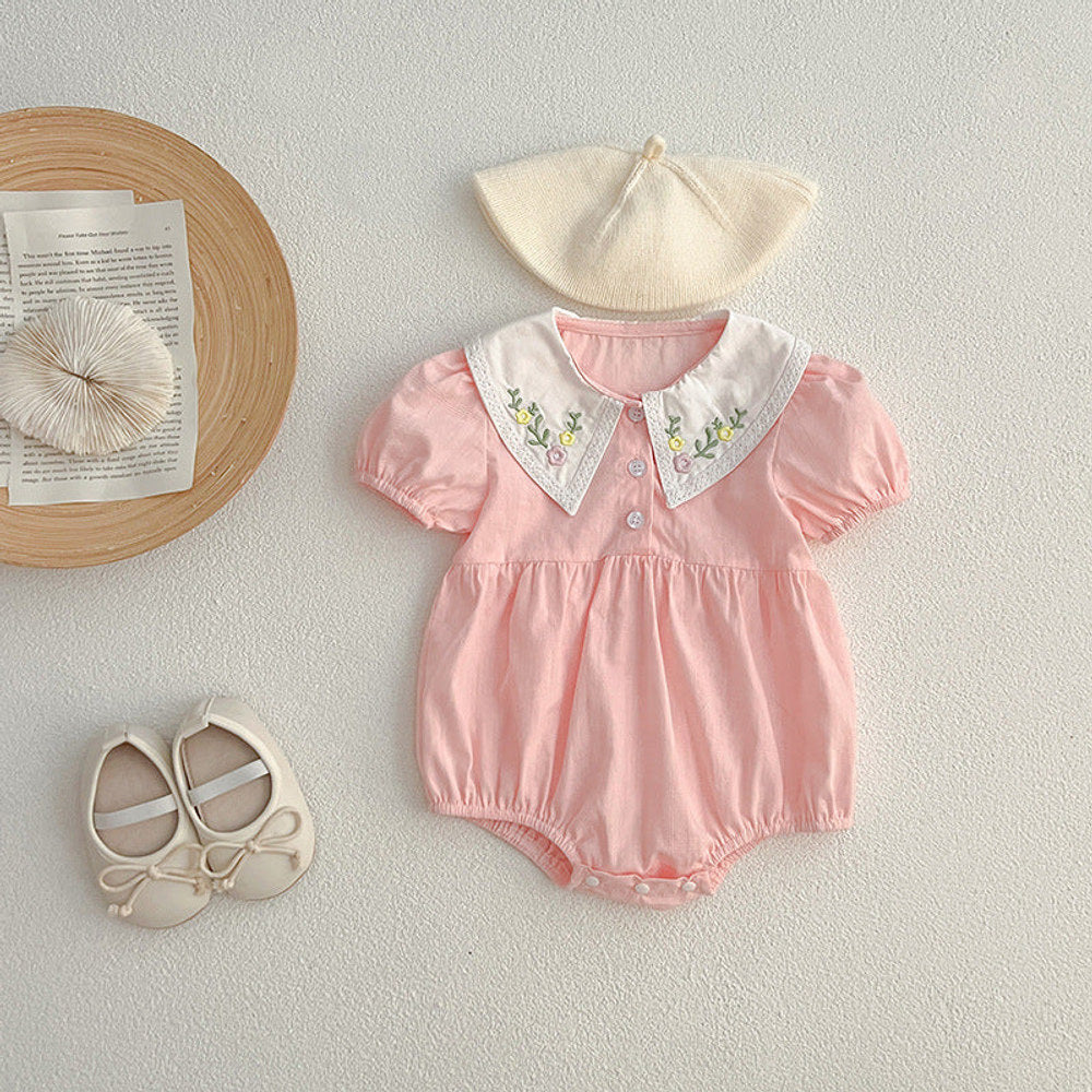 MyKids-USA® Baby Kids Girls Flowers Embroidery Collar bodysuit And Girls’ Dress – Princess Sister Matching Set