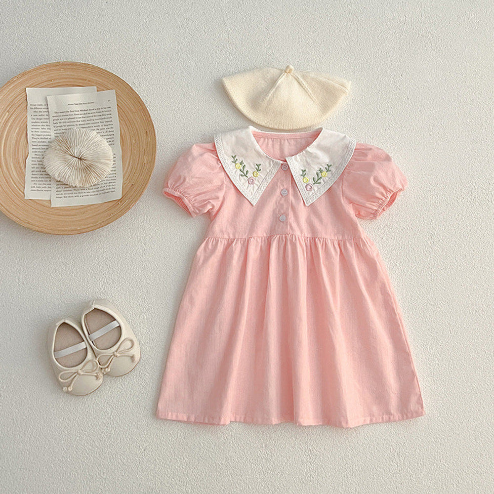 MyKids-USA® Baby Kids Girls Flowers Embroidery Collar bodysuit And Girls’ Dress – Princess Sister Matching Set
