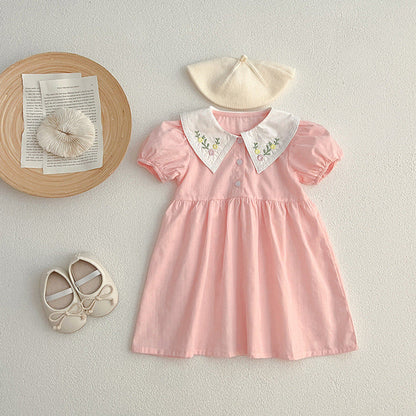 MyKids-USA® Baby Kids Girls Flowers Embroidery Collar bodysuit And Girls’ Dress – Princess Sister Matching Set
