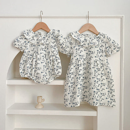 MyKids-USA® Baby Kids Girls Vine Pattern bodysuit And Girls’ Dress – Princess Sister Matching Set