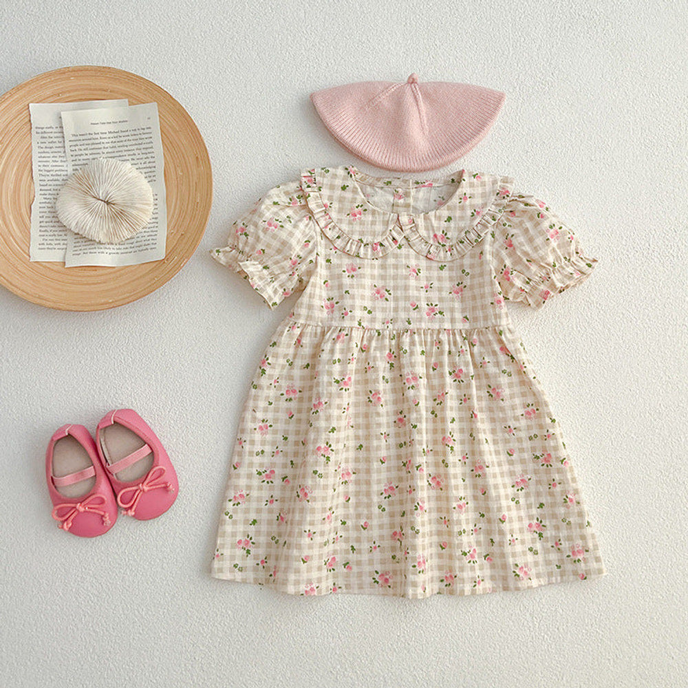 MyKids-USA® Baby Kids Girls Floral Plaid bodysuit And Girls’ Dress – Princess Sister Matching Set