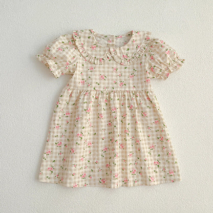MyKids-USA® Baby Kids Girls Floral Plaid bodysuit And Girls’ Dress – Princess Sister Matching Set