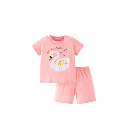 MyKids-USA® Girls Swan Queen Print T-Shirt And Shorts Set