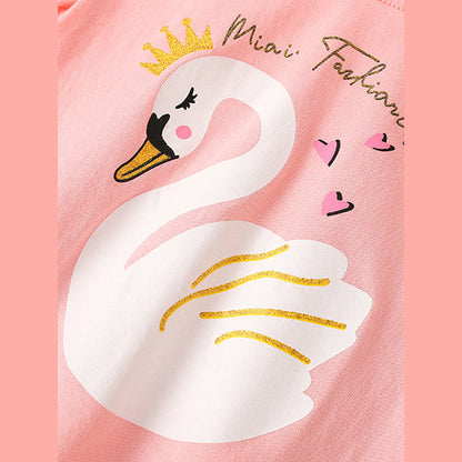 MyKids-USA® Girls Swan Queen Print T-Shirt And Shorts Set