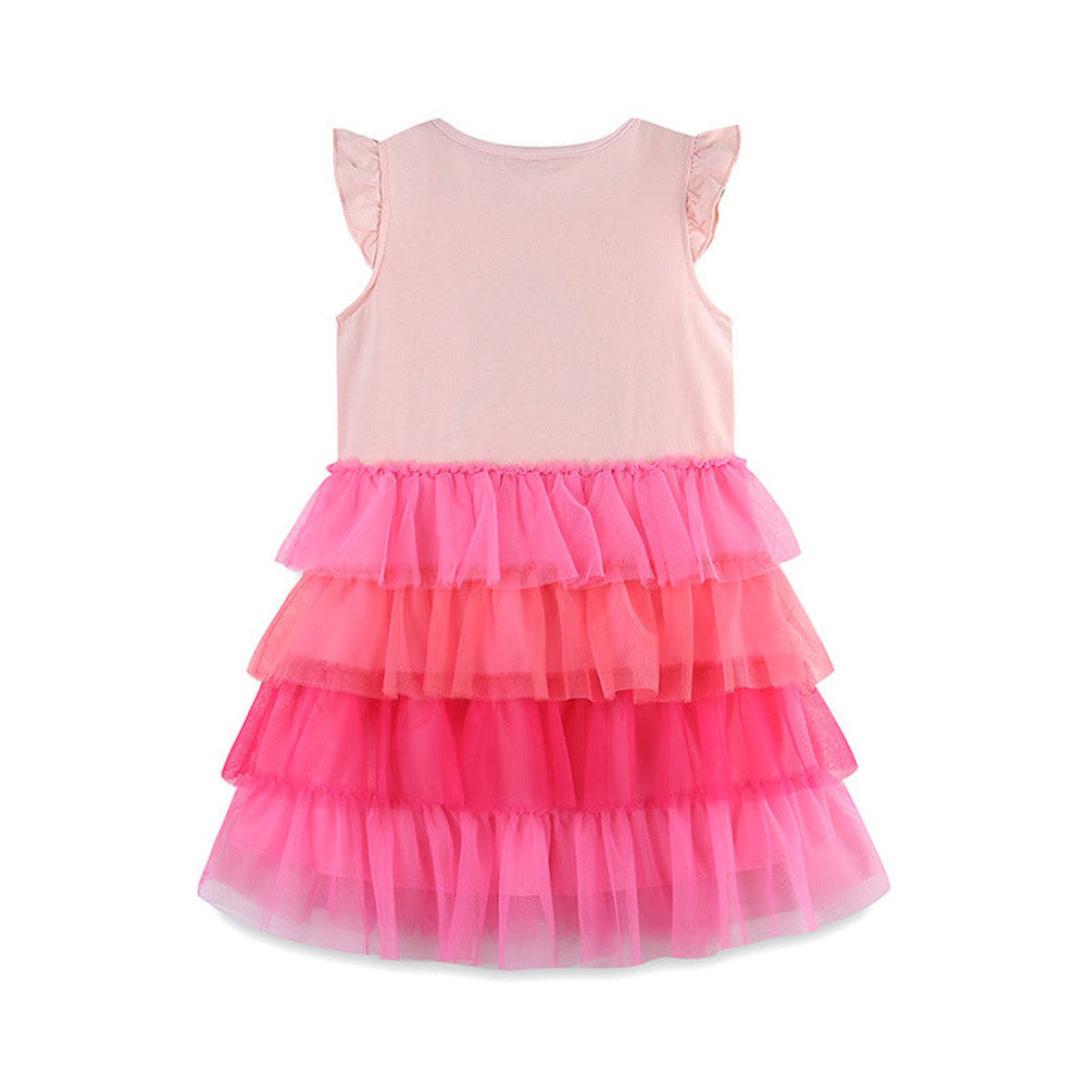 MyKids-USA® Girls Cartoon Applique Sleeveless Gradient Mesh Design Dress