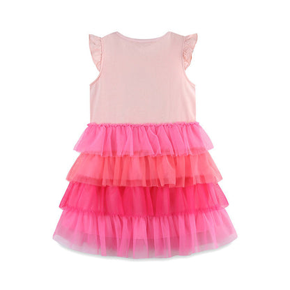 MyKids-USA® Girls Cartoon Applique Sleeveless Gradient Mesh Design Dress