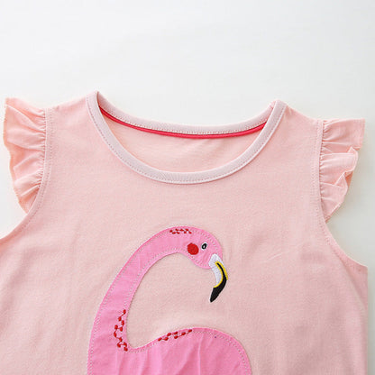 MyKids-USA® Girls Cartoon Applique Sleeveless Gradient Mesh Design Dress