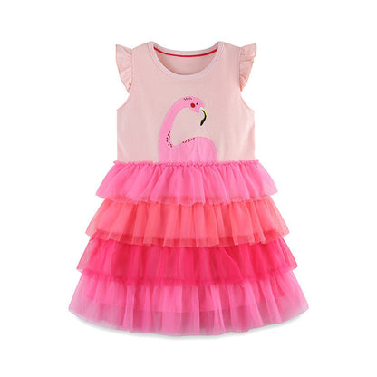 MyKids-USA® Girls Cartoon Applique Sleeveless Gradient Mesh Design Dress