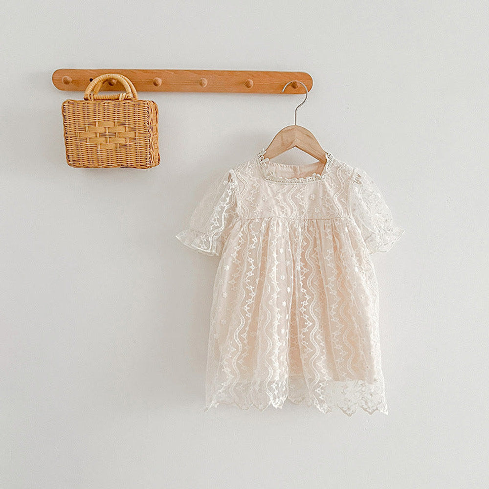 MyKids-USA® Girls Lace Mesh Square Neck bodysuit And Girls’ Dress – Princess Sister Matching Set