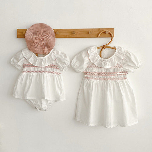 MyKids-USA® Girls Ruffle Collar bodysuit And Girls’ Dress – Princess Sister Matching Set