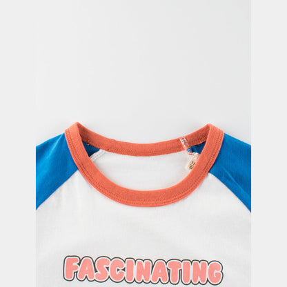 MyKids-USA® Cute Cartoon Print Girls’ Patchwork T-Shirt for Playdates Casual Outings